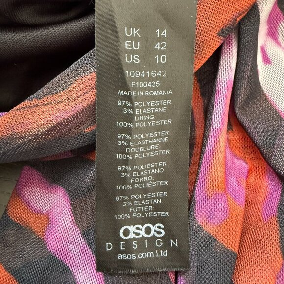 ASOS Zebra Print Plunge Long Sleeve Mini Dress Women's 10 Going Out Party Ruched - Picture 12 of 13